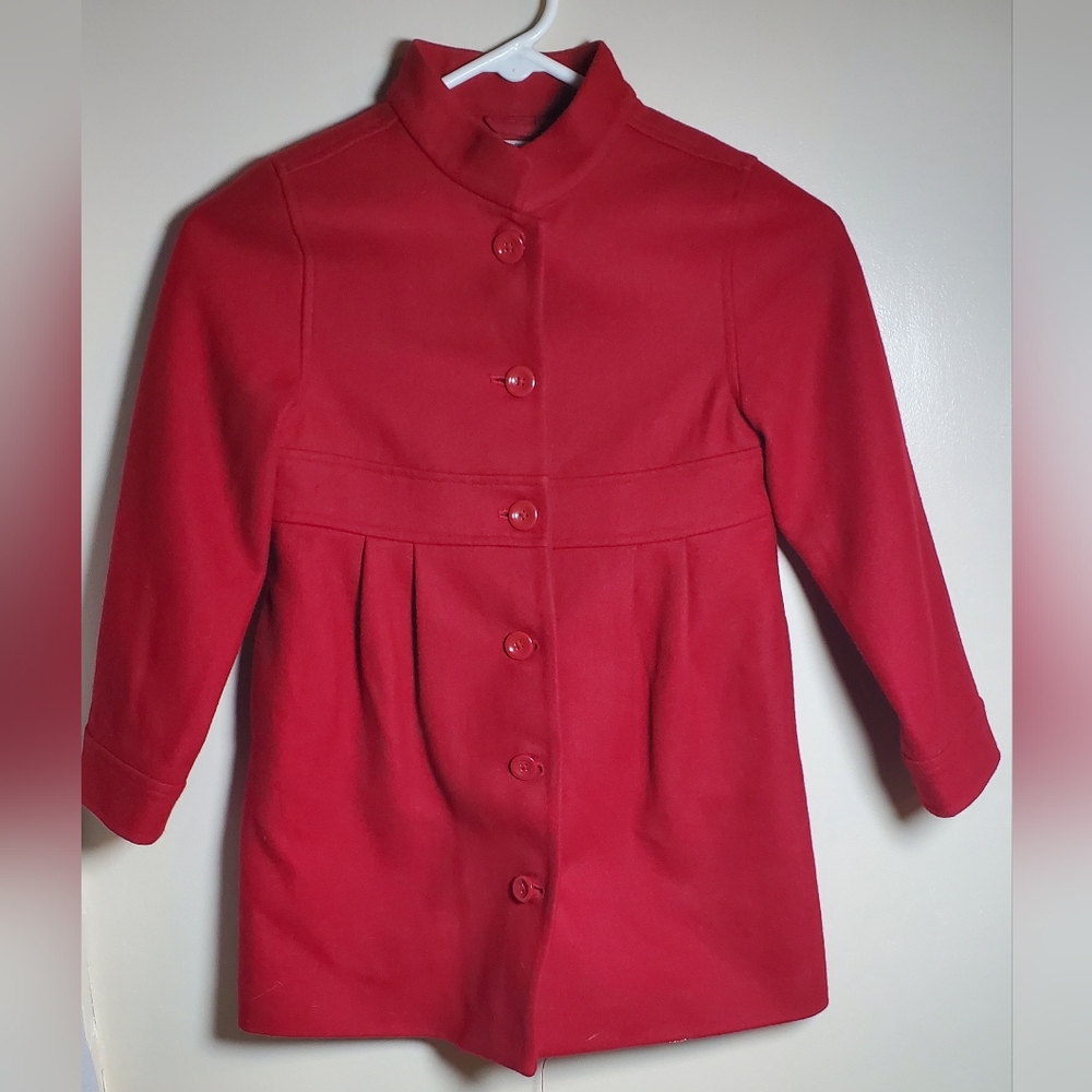 Janie and Jack Girls Holiday Red Melton Wool‎ Blend Dress Coat Toddler Size 6